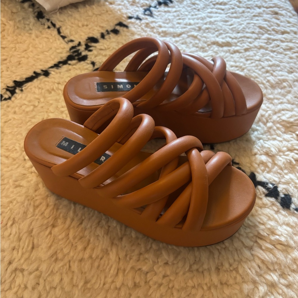 SIMON MILLER Cognac Padded-Strap Platform Slides